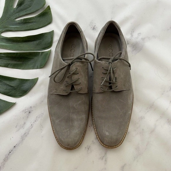 Ecco Mens Oxford Derby Shoes Size EU 42 US 8 Light Gray Suede Leather Lace Up - Picture 2 of 9